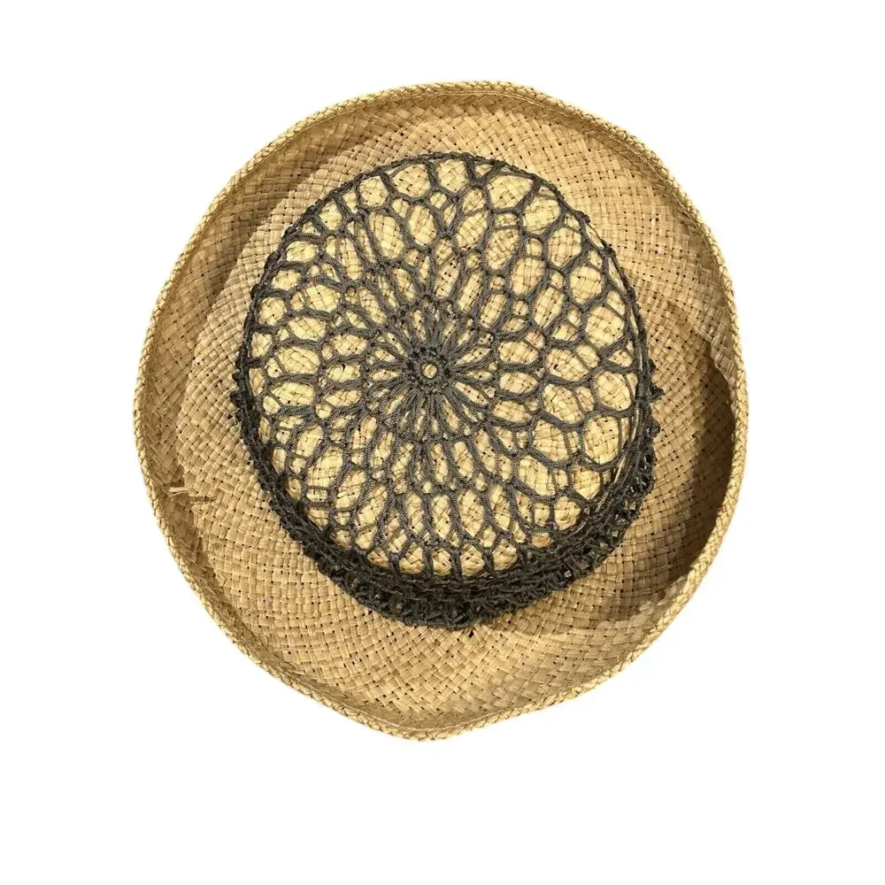 Straw Hat with Crochet Detail 20.5